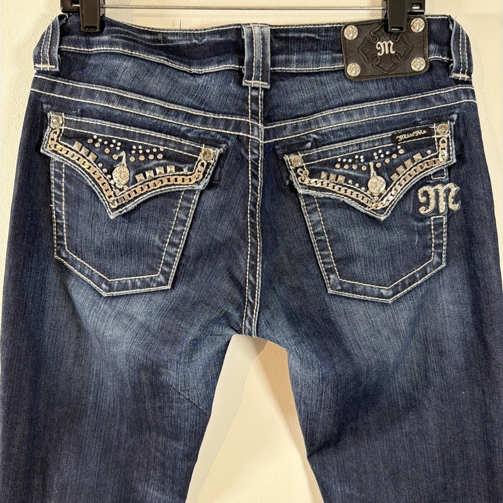 Miss Me Denim Jeans Embellished Flap Pocket Thick Stitch Bling Bootcut 31 X‎ 33